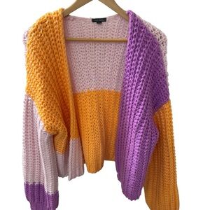 Wild Fable Blocks of Color Chunky Open Front Cable Knit Sweater Size XL Casual